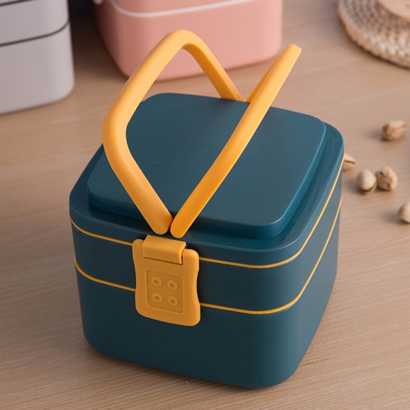 Portable Two Layer Grid Hermetic Lunch Box